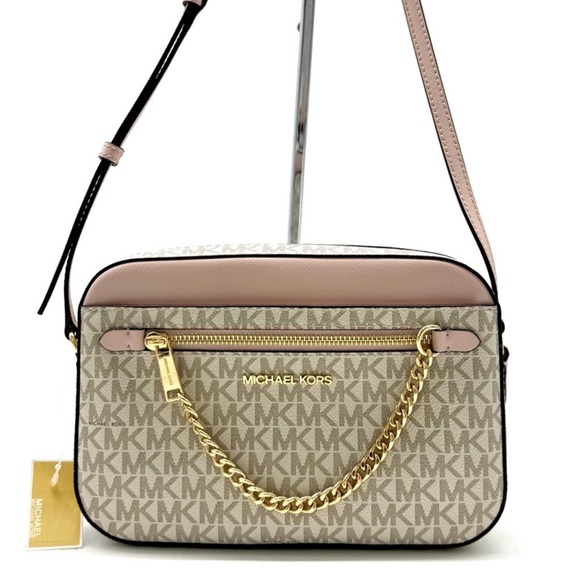 Michael Kors Large EW Zip Chain Xbody Crossbody Bag Powder Blush Multi - Picture 1 of 9